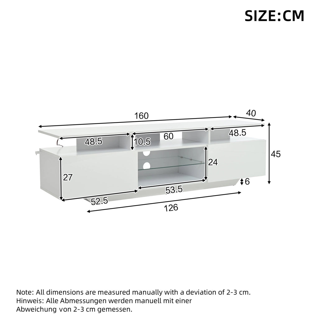 Mobile TV bianco con LED, 8 vani e 2 ante 160 x 40 x 45 cm