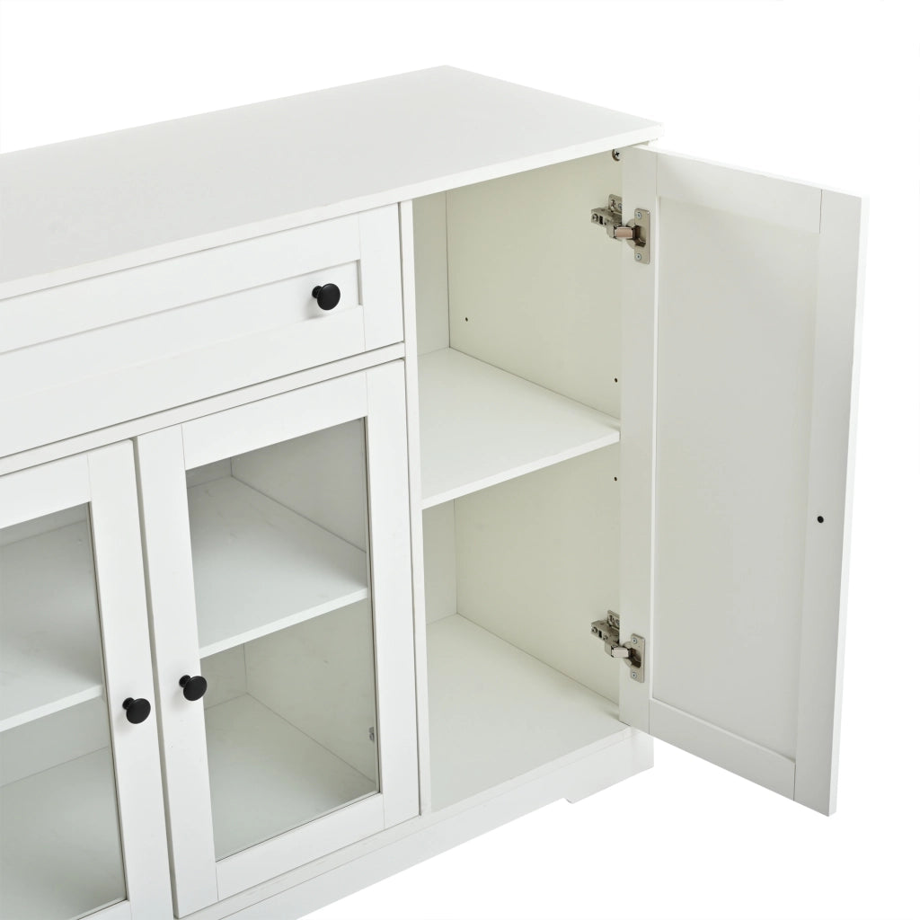 Credenza con 4 ante; 1 cassetto e 6 vani - per soggiorno e ingresso - in MDF e truciolare - bianco - 138×40×83 cm