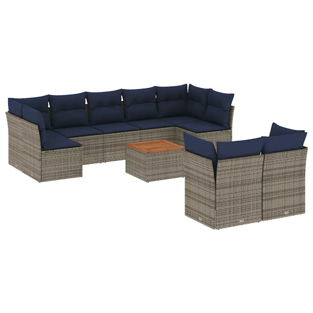 Set Divani da Giardino 10 pz con Cuscini Grigio in Polyrattan