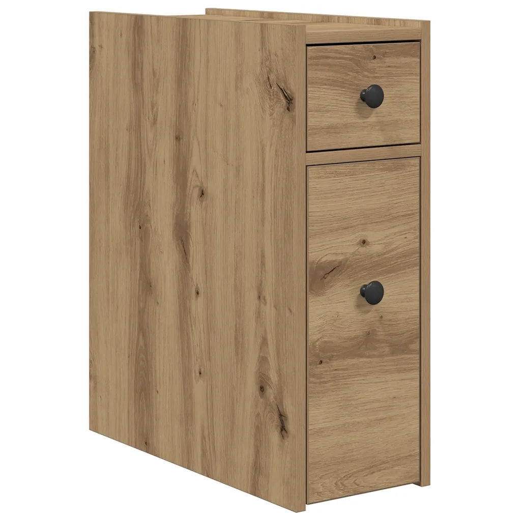 Mobile da Bagno Stretto con Ruote Rovere Artigianale Truciolato 855294