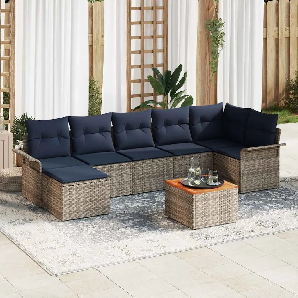 Set Divano da Giardino con cuscino 8 pcs Grigio polyrattan
