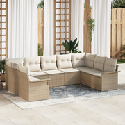 Set di divani da giardino 9 pezzi con cuscini Beige Polyrattan