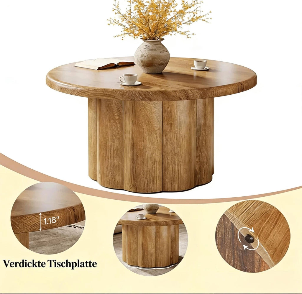 Tavolino da caffè rotondo ? 80 cm in MDF marrone con base scanalata