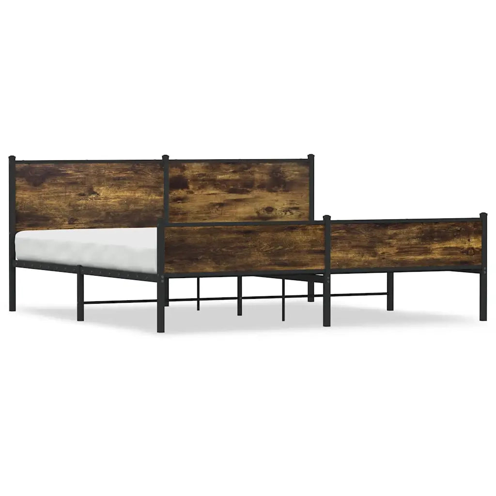 Letto matrimoniale | Letto per adulti | Giroletto senza Materaso in Metallo Rovere Fumo 193x203 cm