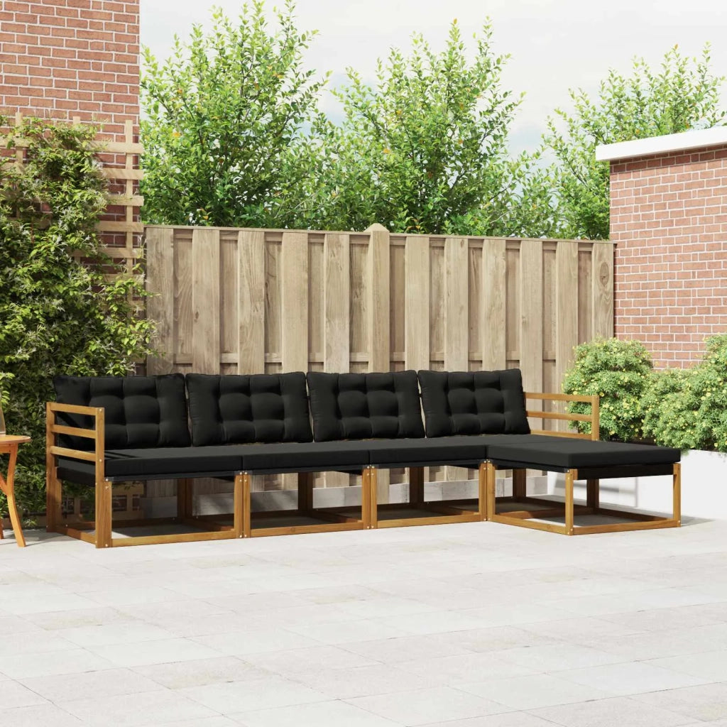 Set di divani da esterno con cuscino 5 pcs Naturale e Nero
