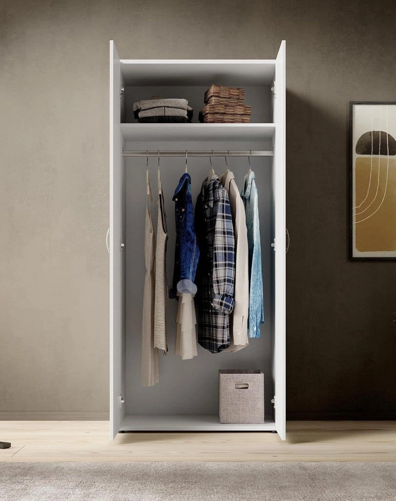 Armadio Camera da Letto 2 Ante Rovere con Ripiano e Appendiabiti