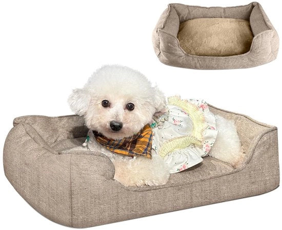 Letto per Cani per Piccoli Cani, Letto Antiscivolo per Cani 61×48×18 cm, Cuscino per Cani morbido, Divano per Cani con Cuscino per Cani a Doppia Facia per Cani e Gatti, Marrone