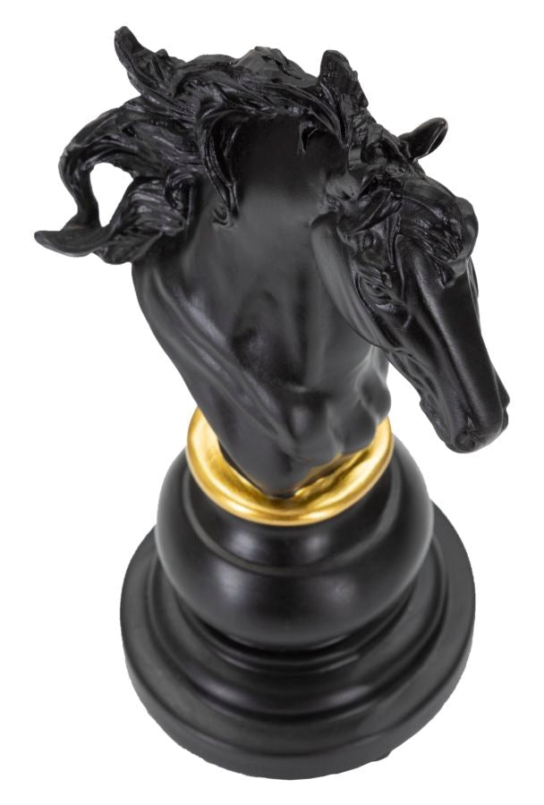 Cavallo da Scacchi 14x27x11 cm in Poliresina Nero/Oro