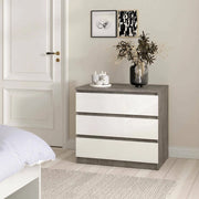 Cassettiera Artic, Settimino multiuso, Comò camera da letto, Mobile con cassetti, 77x50 h70 cm, Cemento e Bianco lucido