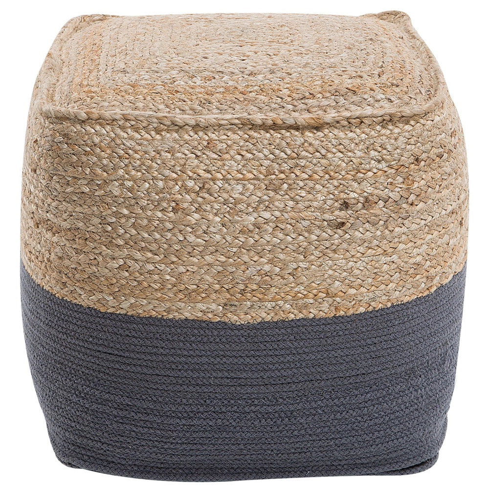 Pouf ottomana grigio iuta perline EPS riempimento quadrato 44 x 44 cm stile boho