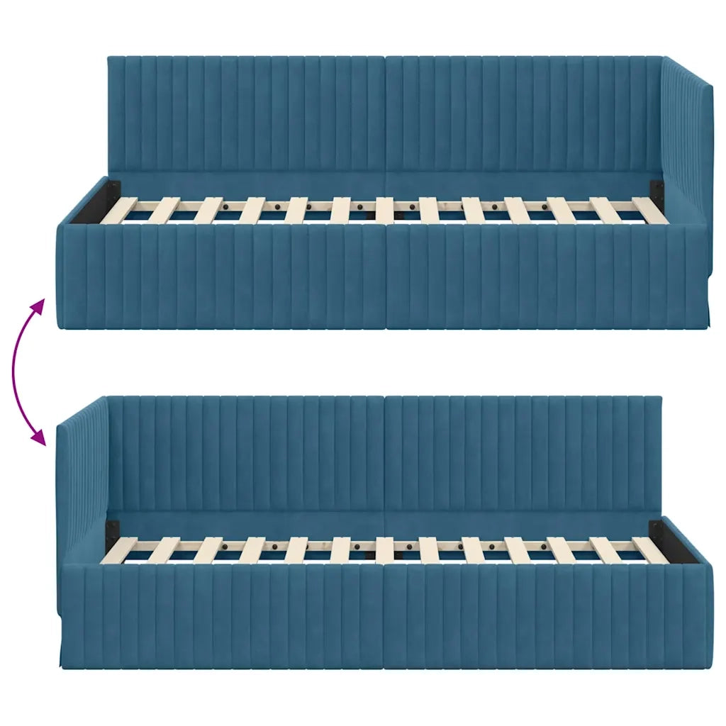 Cornice del letto ad angolo Blu 90 cm x 190 cm Velluto 42016255