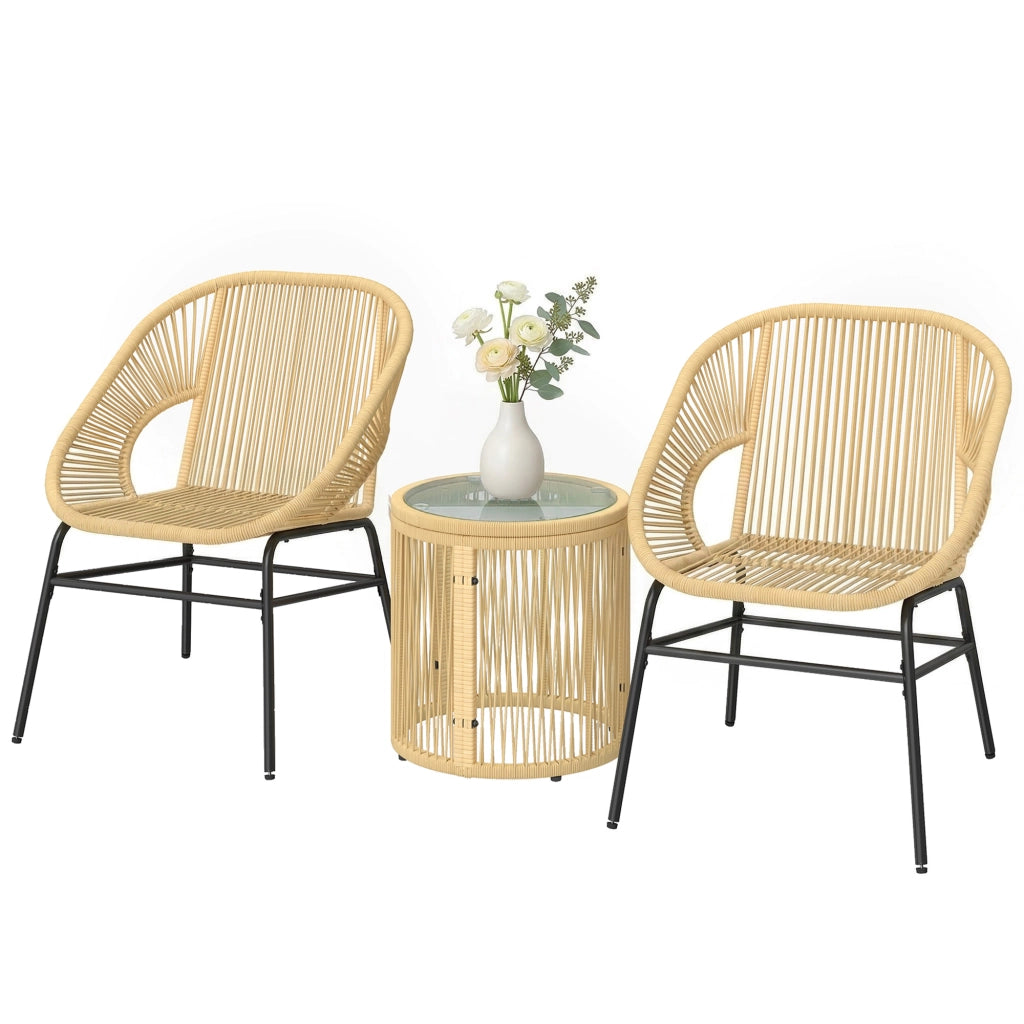 Set da Bistr¨° 3 Pezzi in Rattan e Acciaio ¨C zephmum ¨C Beige, Vetro Temperato