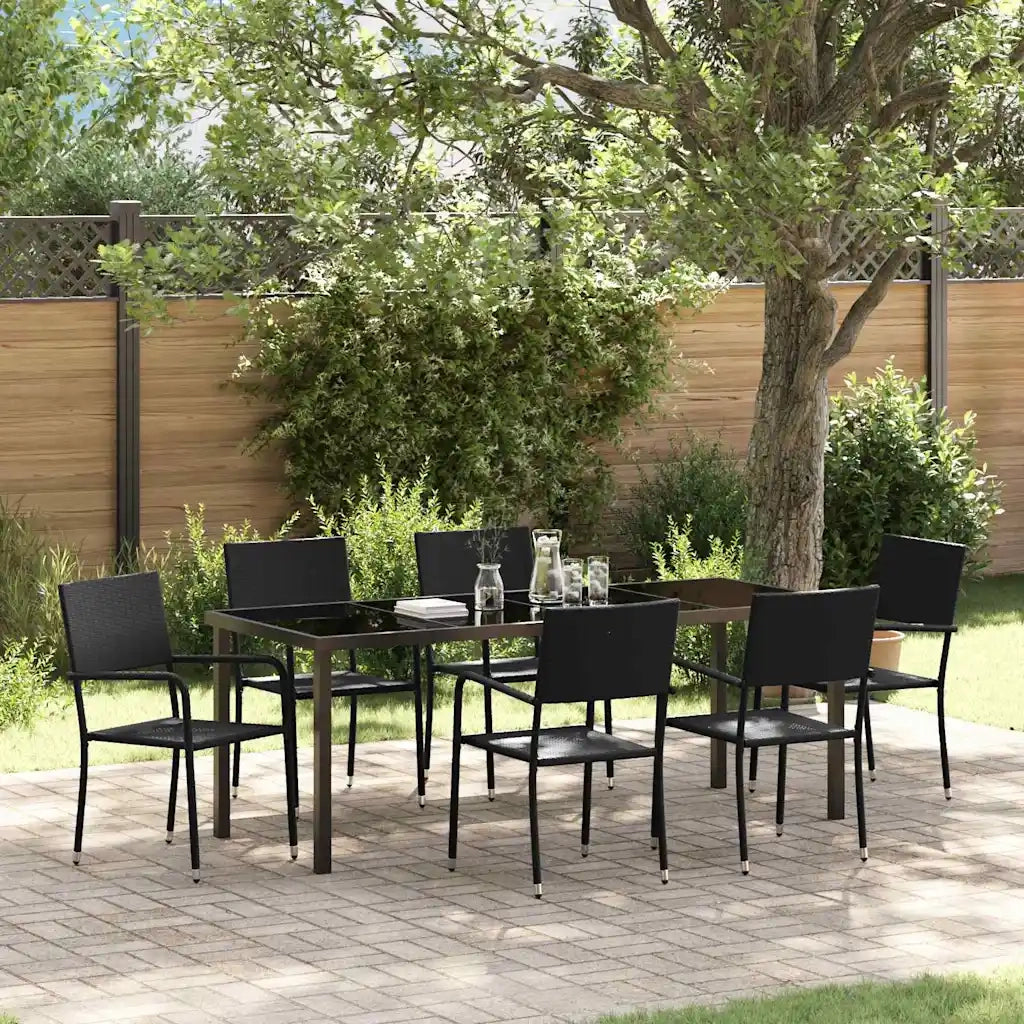 Set da Pranzo per Giardino con cuscino 7 pcs Nero polyrattan 3380041