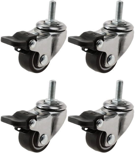 Piedini per mobili ruote piccole 25 mm con ruote a sterzo con freno con viti M6 11 kg per ruota ruote in gomma adatte per pavimenti