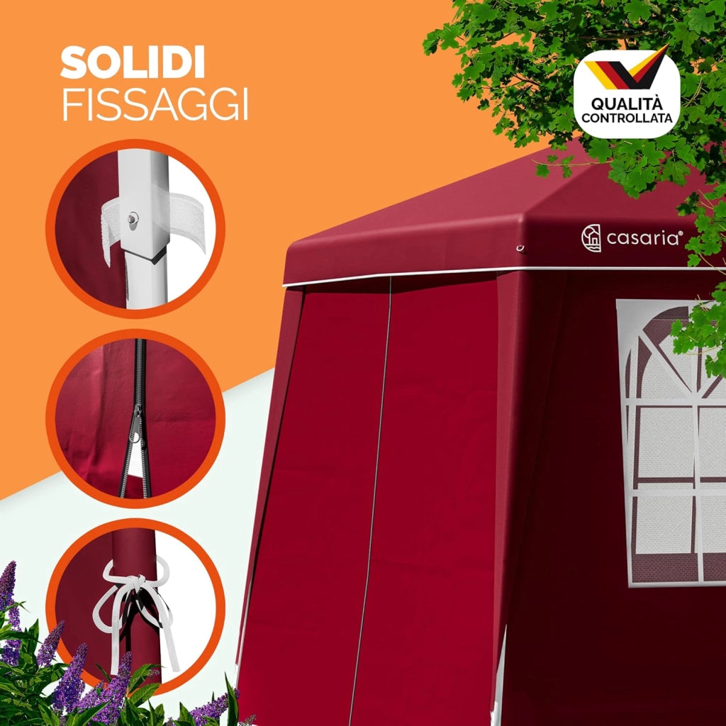 ® Gazebo pop-up, 3 x 3 m, con 4X parti laterali, scelta di colori, protezione UV 50+, con custodia, impermeabile, pieghevole, padiglione pieghevole, tenda per festival, capri rosso