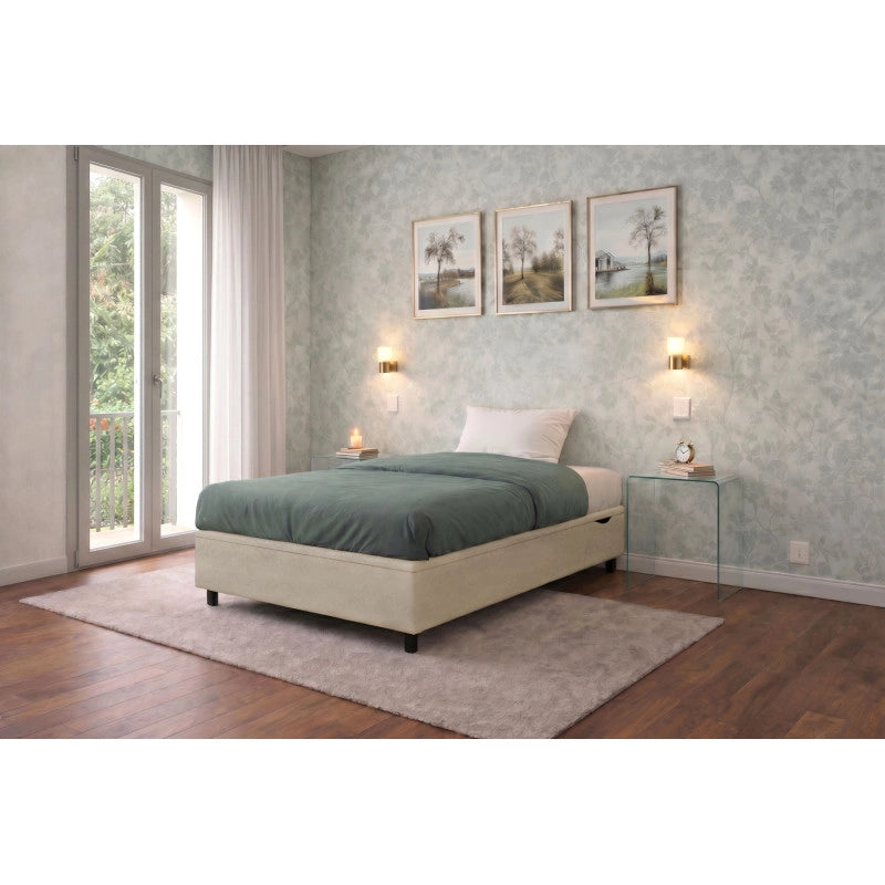 Letto imbottito Singolo 80x190 cm BoxMax - Contenitore,Microfibra,Sabbia