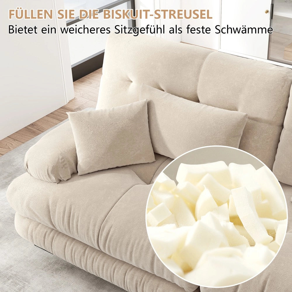 Divano angolare con cuscini ¨C Minimal ¨C tessuto chenille marrone chiaro struttura in legno massello