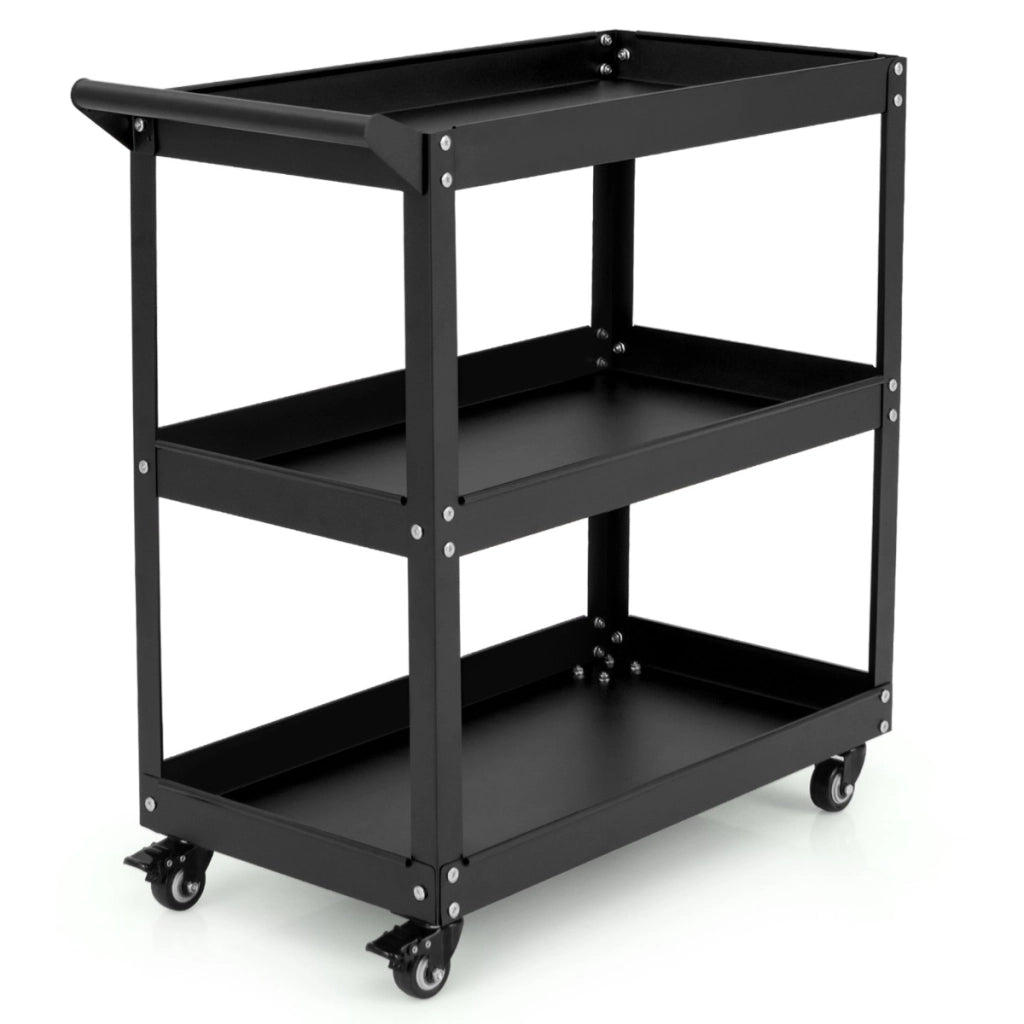 Carrello portautensili a 3 livelli con 4 ruote universali con 2 freni, Carrello metallico resistente per garage Nero-Deposito utensili Tool
