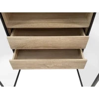 Armadio da bagno con illuminazione LED, 2 grandi cassetti e 2 ante in vetro, 74×36×155 cm, Naturale