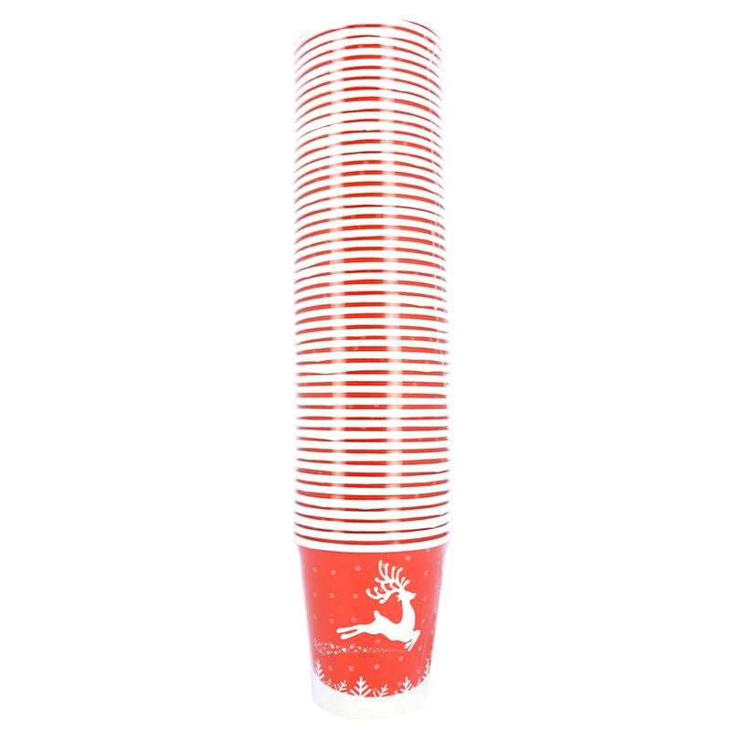 BICCHIERI DI CARTA DI NATALE ROSSO CON RENNA 50PZ 200CC