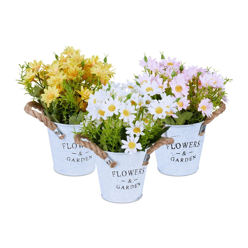 Set di 3 piante finte di crisantemi decorativi aspetto naturale 15 x 15 x 15 cm in latta 13_0014362