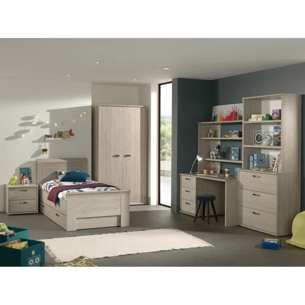 Cassettiera DANY – 3 cassetti con modulo 3 scaffali in rovere chiaro