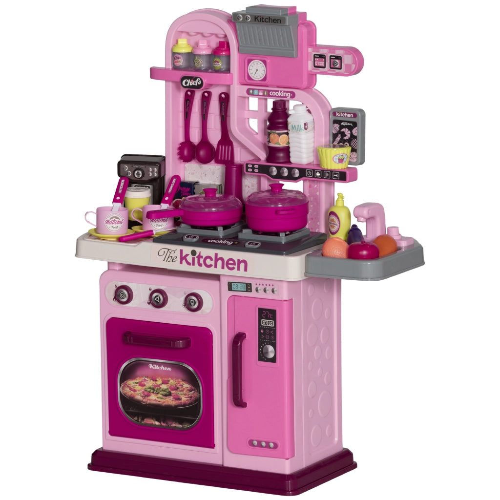 Cucina Giocattolo per Bambini da 33 Pezzi con Luci, Suoni e Rubinetto, in PP e ABS, 53x22x69 cm, Rosa