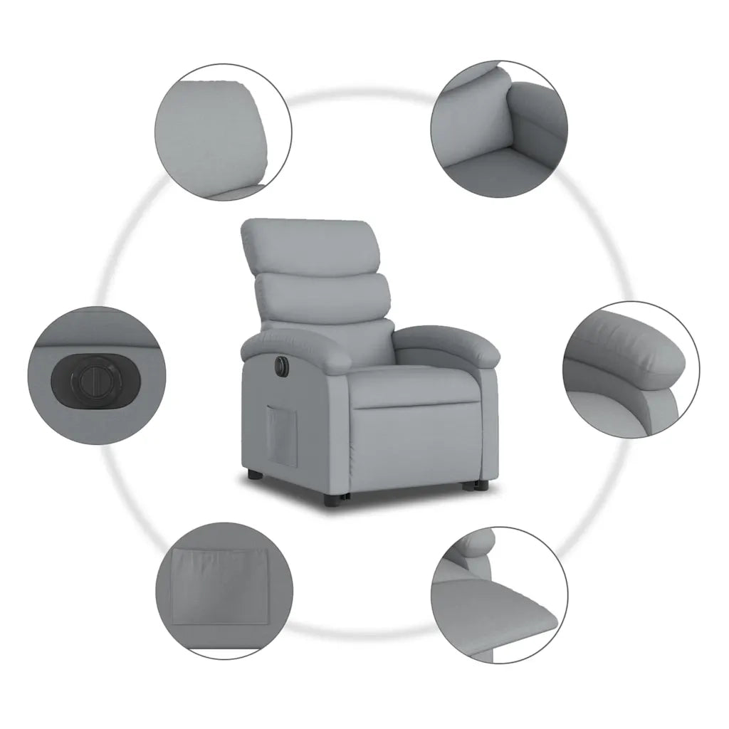 Poltrona | Sedia Relax Reclinante Alzapersona Elettrica Grigio Chiaro Tessuto