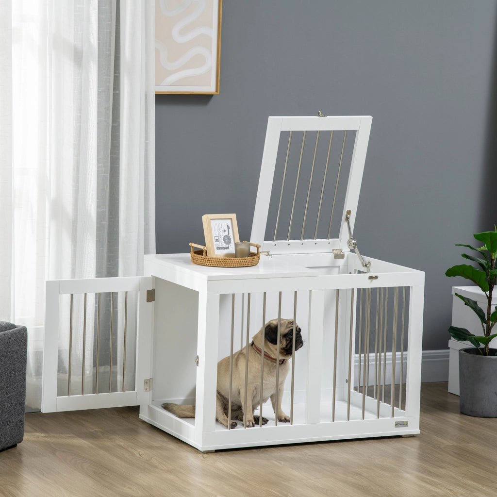 Gabbia per Cani 2 Porte ¨C zephmum ¨C 80x50x56.5 cm Bianco Argento