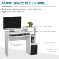 Scrivania Moderna con Mensola per Tastiera e Cassetto in Tessuto, 100x40x86.6cm, Bianco e Nero