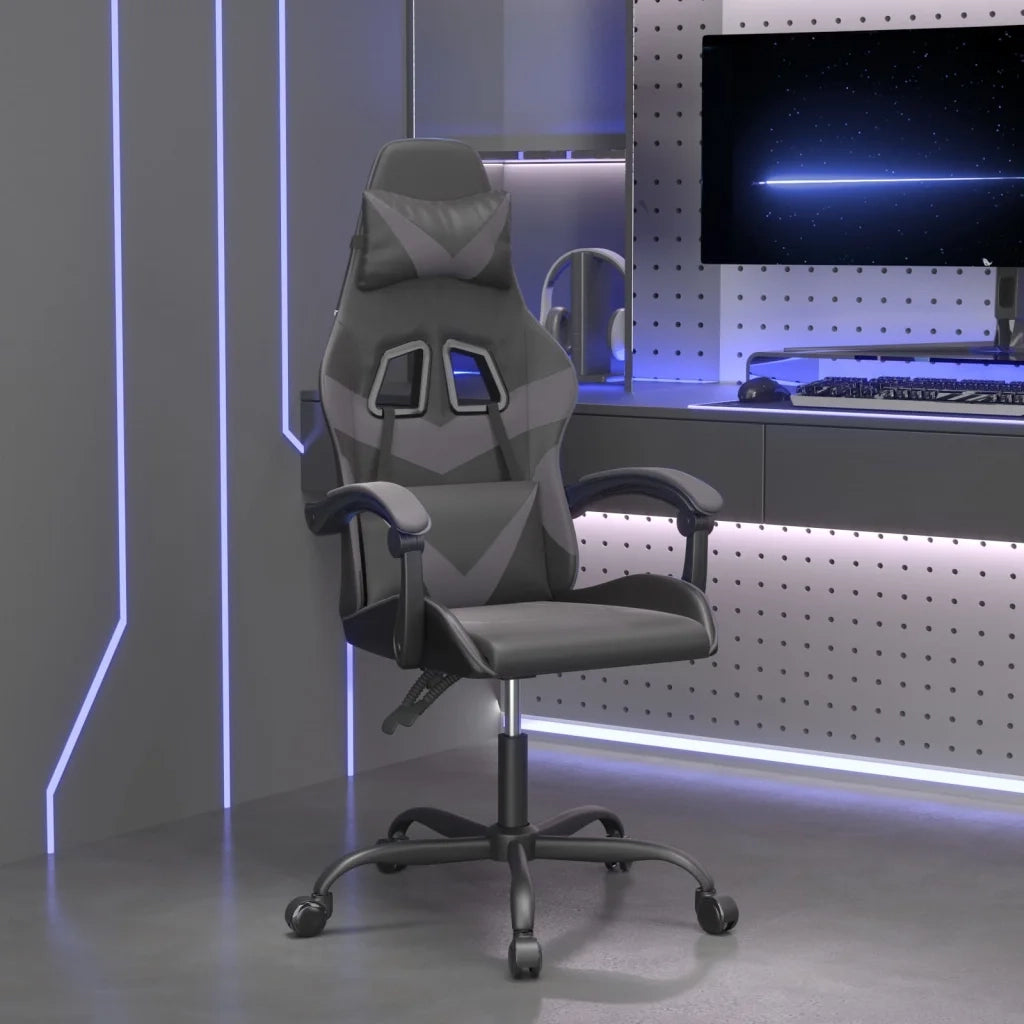 Sedia da Gaming Girevole Nera e Grigia in Similpelle cod mxl 70111