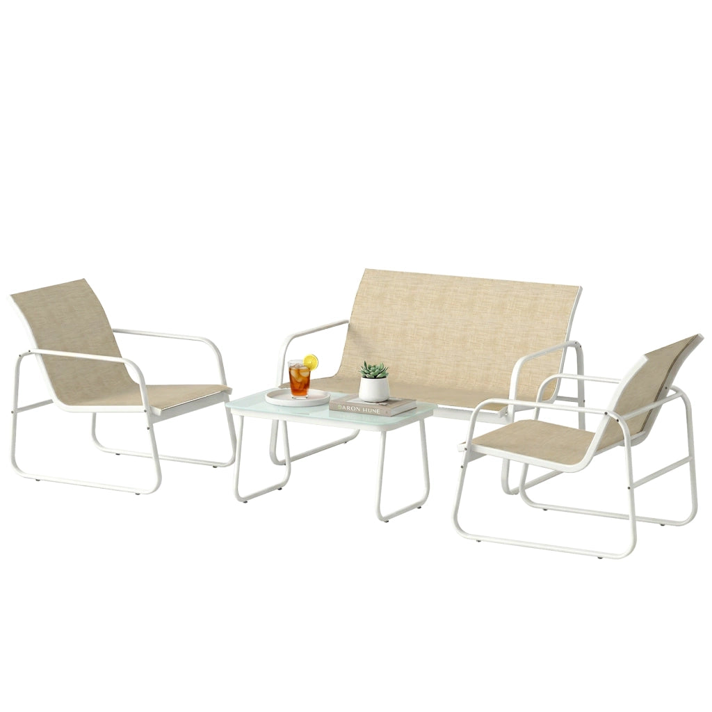 Set Giardino 4 Pezzi con Divano, Poltrone, Tavolino ¨C Zephmum ¨C Khaki e Bianco