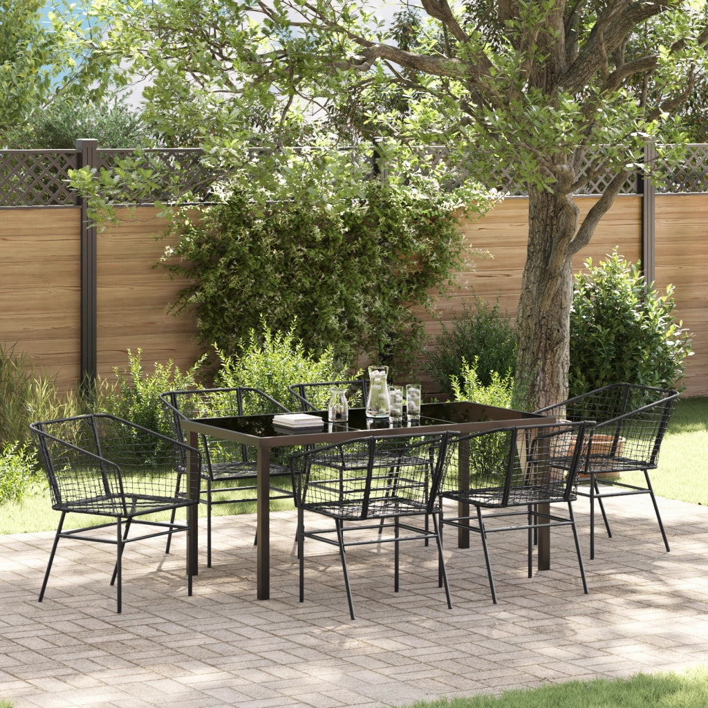 Set da Pranzo da Giardino in 7 Pezzi in Rattan Nero