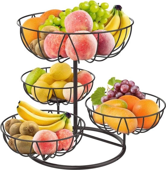 Cestino per frutta con 4 livelli di rimozione per tavolo cucina grande capacità in metallo decorativo