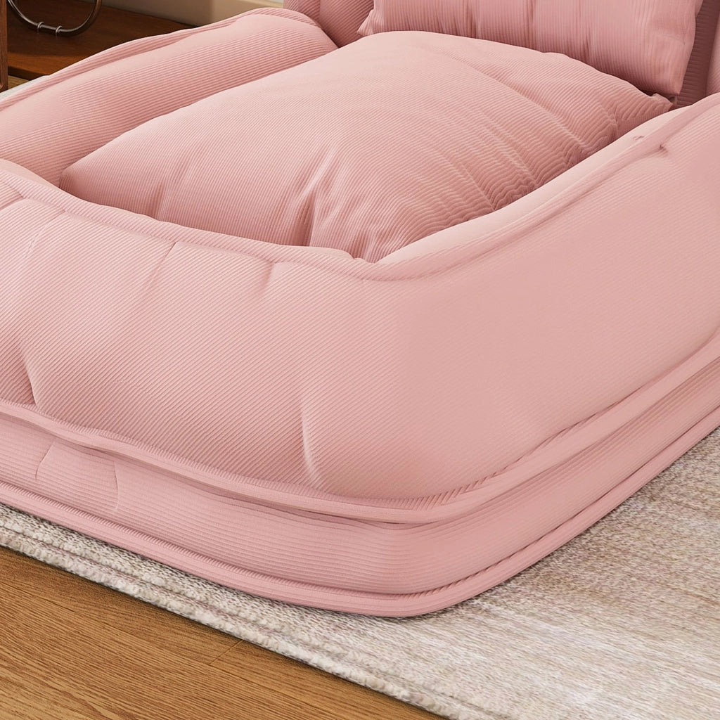 Divano letto pieghevole ergonomico 5 posizioni, con 2 cuscini, struttura in metallo, rosa