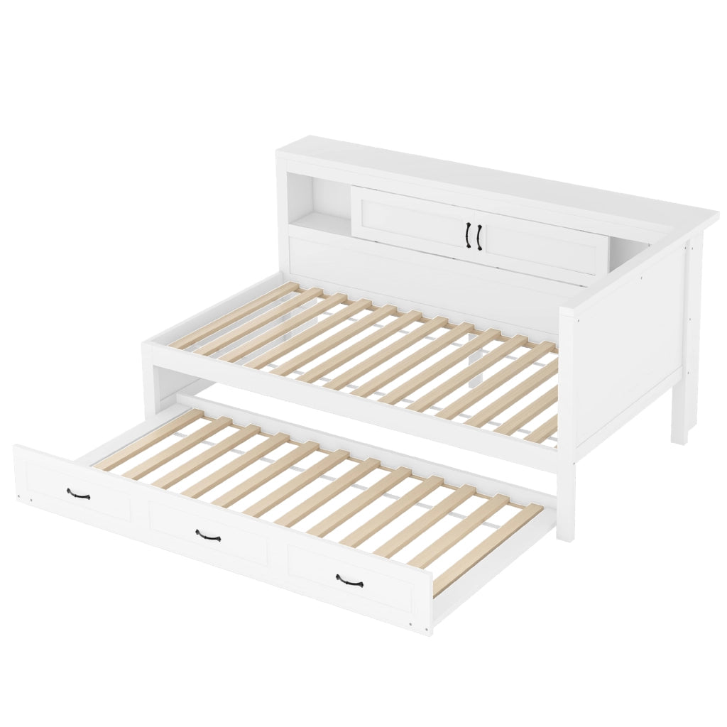 OKWISH Letto Divano 90×200 cm, Letto Singolo con LED, Letto Estraibile 90×190 cm, Vano Contenitore, Prese e USB, senza Materasso, Bianco