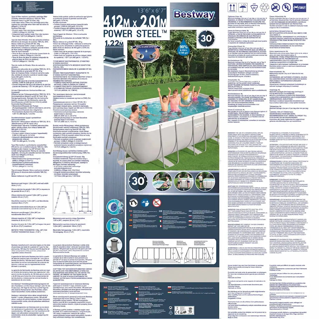 Bestway Set Piscina Power Steel Rettangolare 412x201x122 cm 3202531