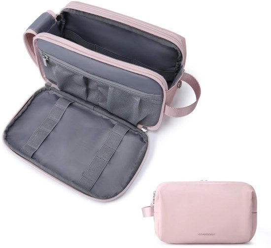 Toilette per uomo, toilette da viaggio, borsa cosmetici con chiusura a doppio scollo, grande capacità di stoccaggio, 5L - rosa