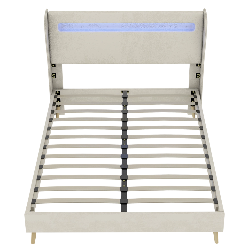 DESMIU Lit simple 160 × 200 cm con LED regolabile e schienale regolabile, senza materasso, in tessuto, beige