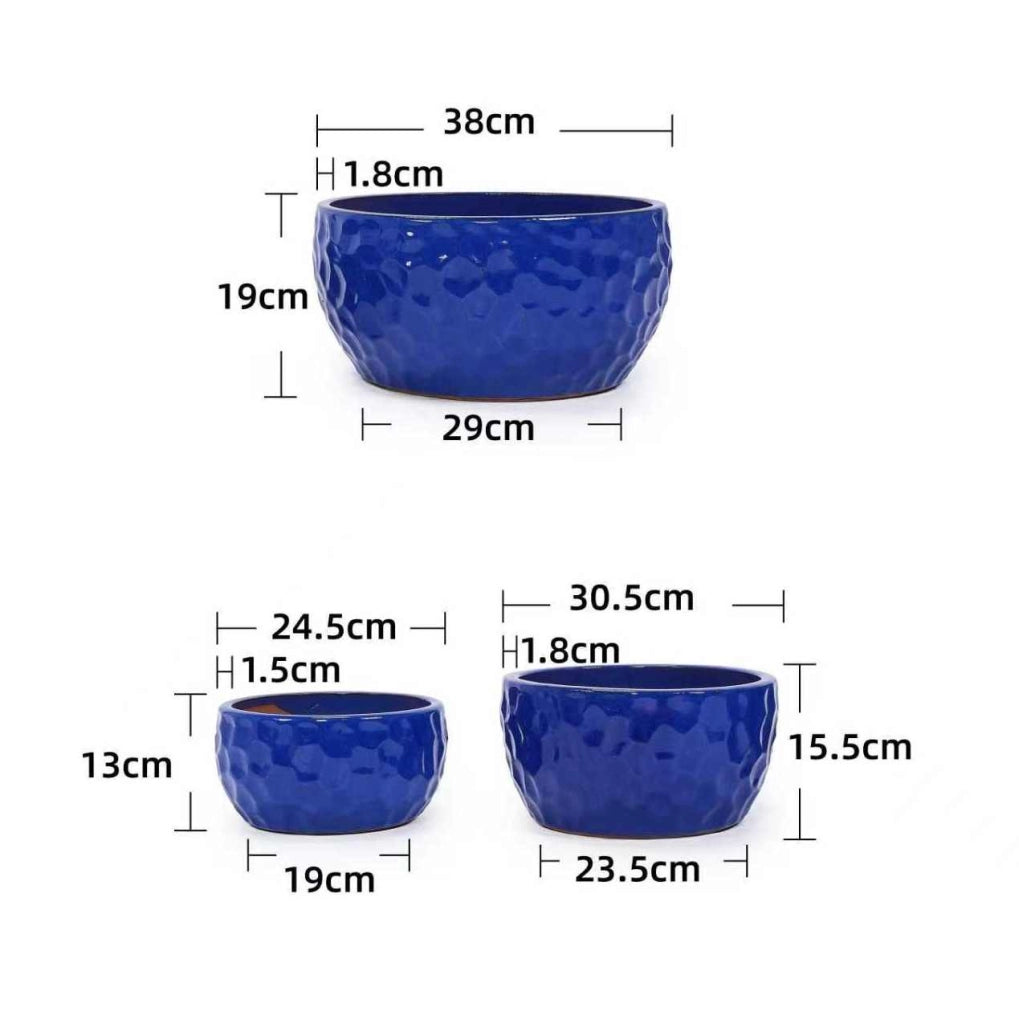 Set di 3 portavasi in ceramica blu antico
