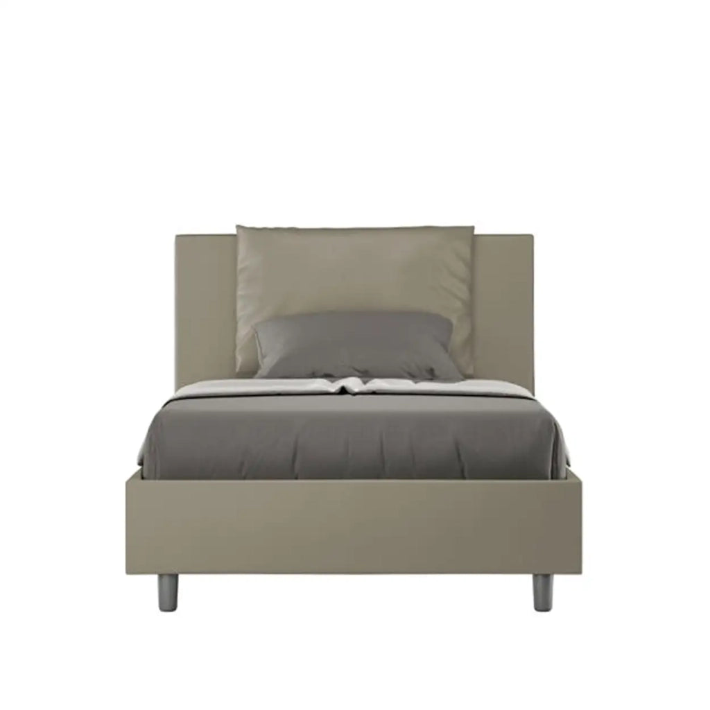 Letto una piazza e mezza contenitore imbottito 120x210 similpelle cappuccino Antea