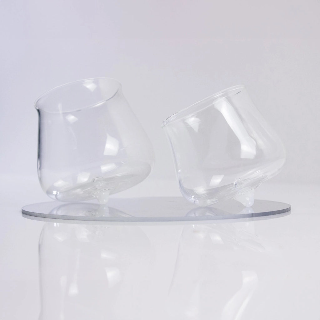 Pirolo Set 6 Bicchieri Tumbler Junior in Vetro Borosilicato Bianco - Design a Trottola Ruotabile per un Servizio Tavola Moderno ed Elegante