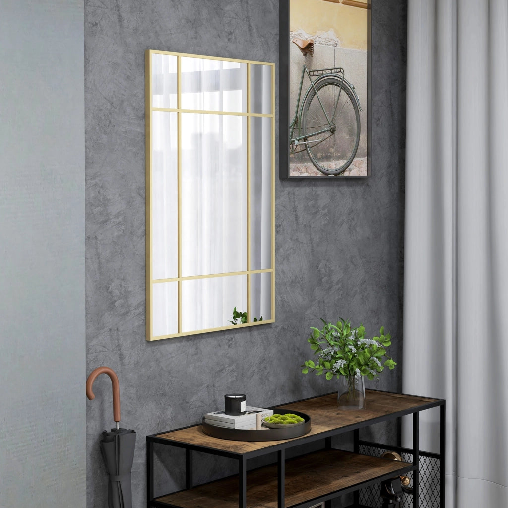 Specchio da Parete Stile Finestra 90x60 cm con Montaggio Verticale e Orizzontale in Vetro Oro