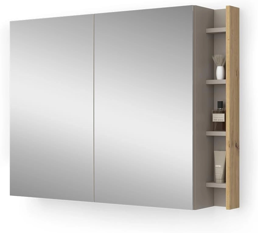 Specchio contenitore bagno Edelin, Cachemire, 100 x 75 cm con ripiani, per montaggio a parete con superficie a specchio integrata