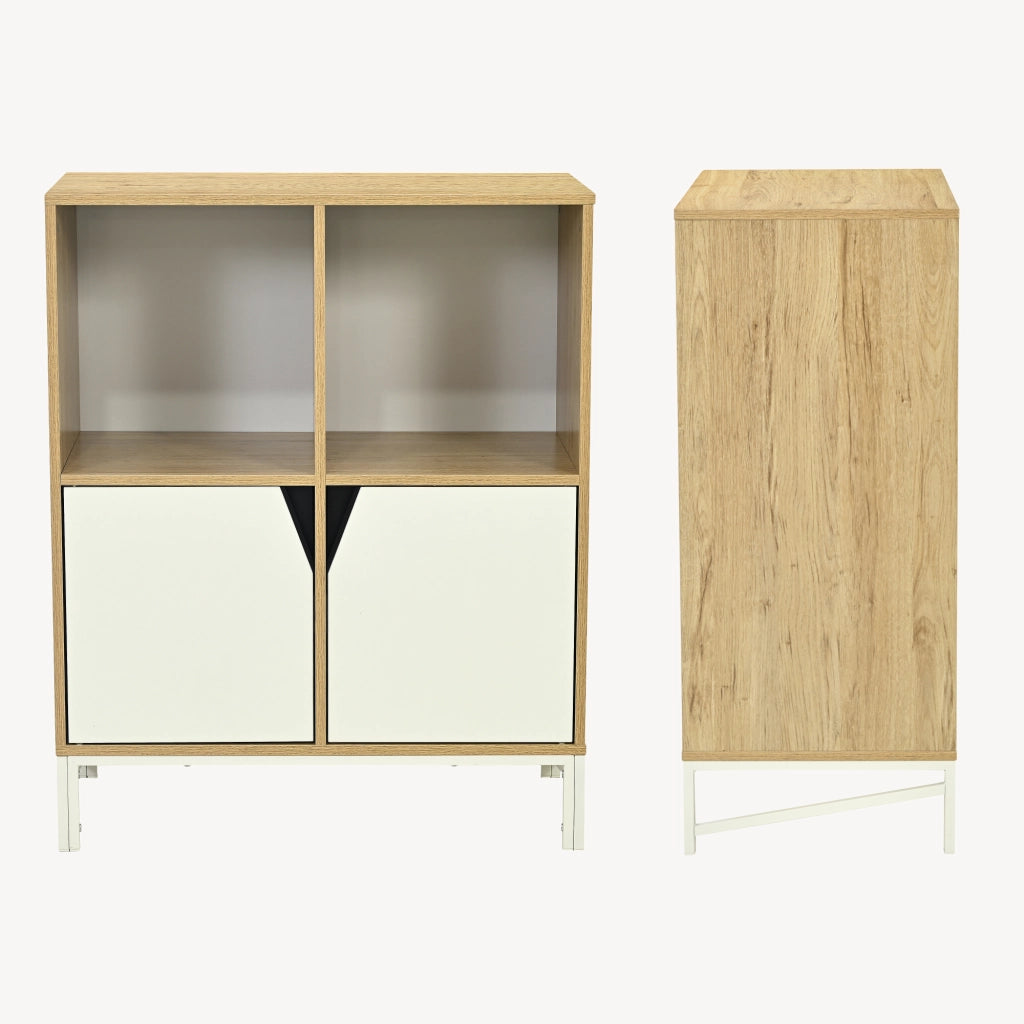 Mobile Contenitore Kerrköndam Comò con 2 Ante e 2 Vani Aperti 94 x 76 x 40 cm - Effetto Rovere/Bianco [en.casa]