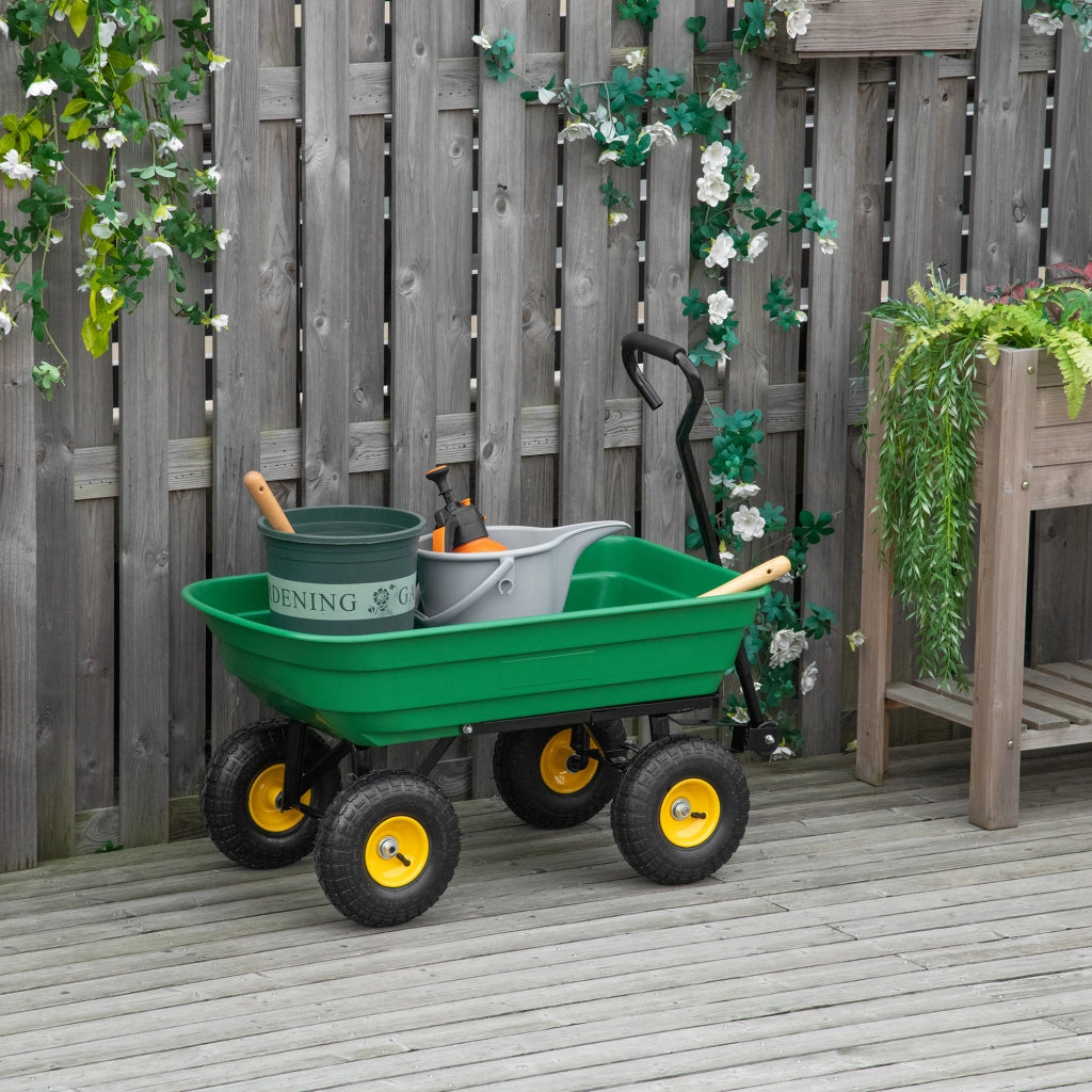 EasyComfort Carrello da Giardino 75L in Acciaio e PP con Vasca ribaltabile e Maniglia, 109x52x94 cm, Verde