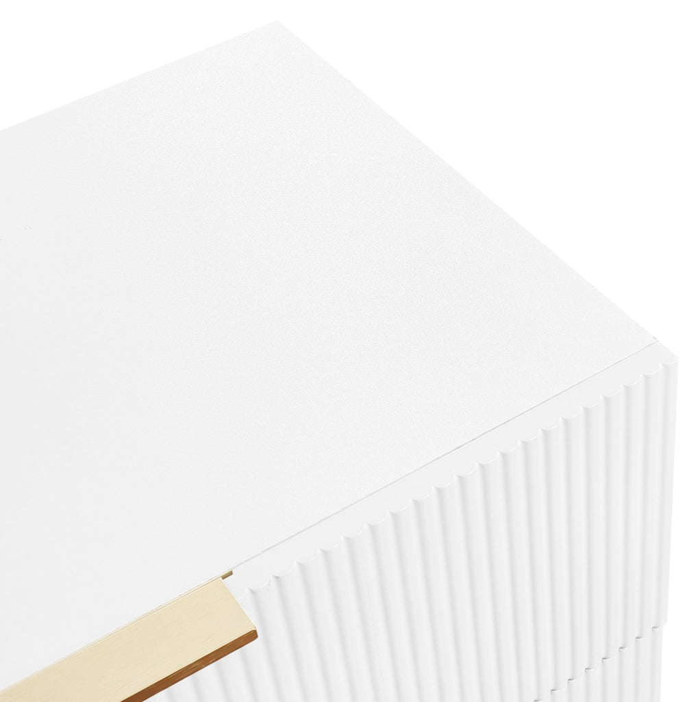 Credenza ULEVR 120x40x77 cm con 6 cassetti, superficie ondulata, bianco e oro