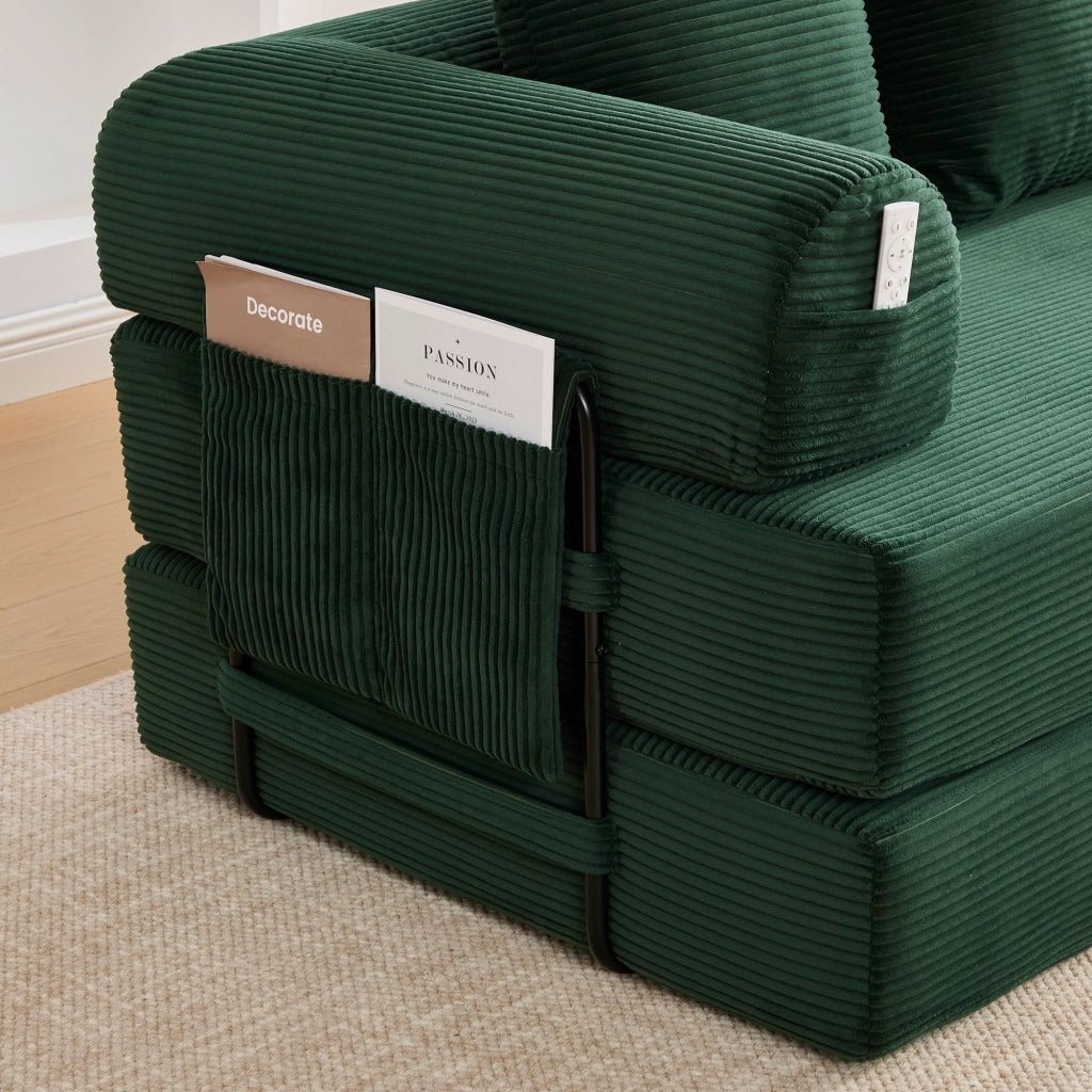 Divano modulare con tasca laterale, 3 cuscini e moduli liberi per salotto, in velluto a coste, Emerald