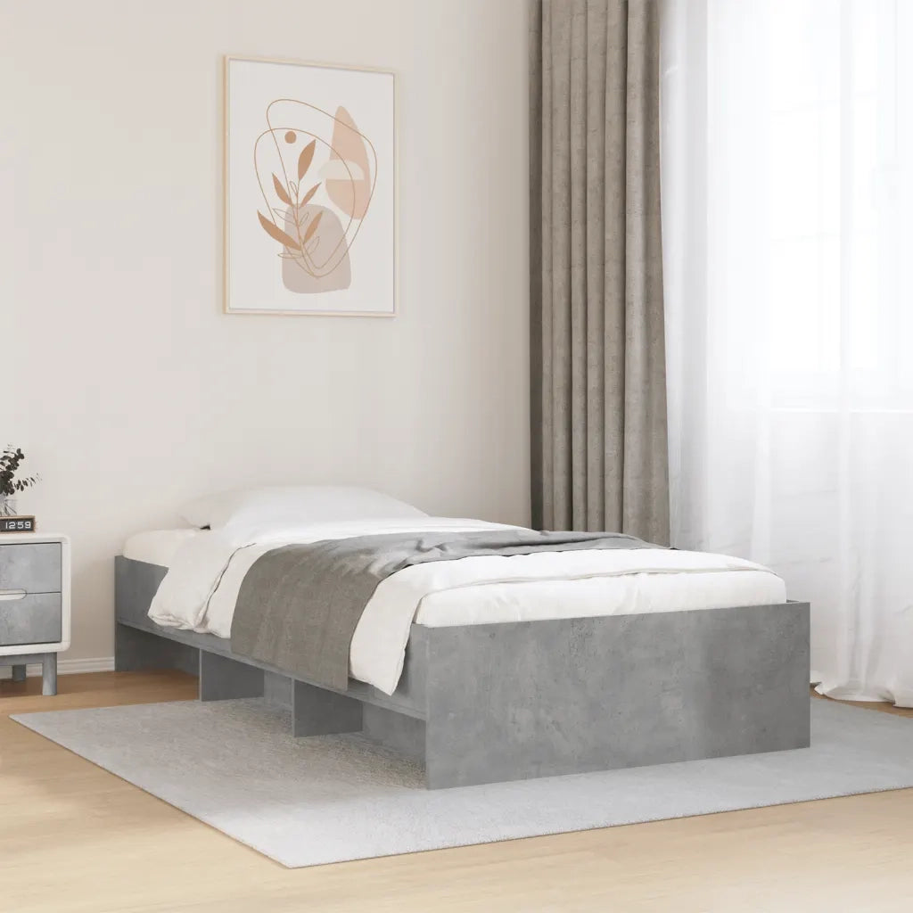 Letto singolo | Letto per adulti | Giroletto Grigio Cemento 90x200 cm in Legno Multistrato