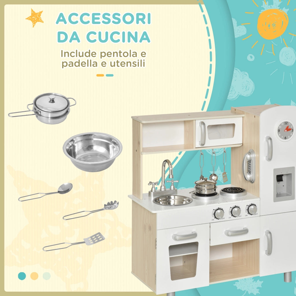 Cucina Giocattolo per Bambini in Legno ¨C Zephmum ¨C Bianco, Acciaio, 74x30x81